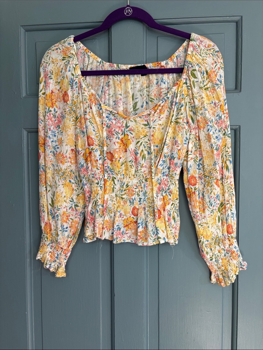 Rachel Zoe Yellow Multi Floral Smocked Blouse
